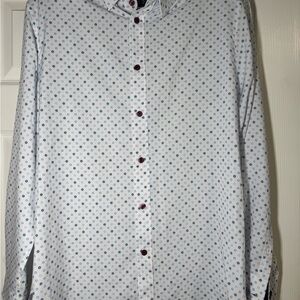 Karma White and Blue Casual Button Down Shirt with Geometric Design